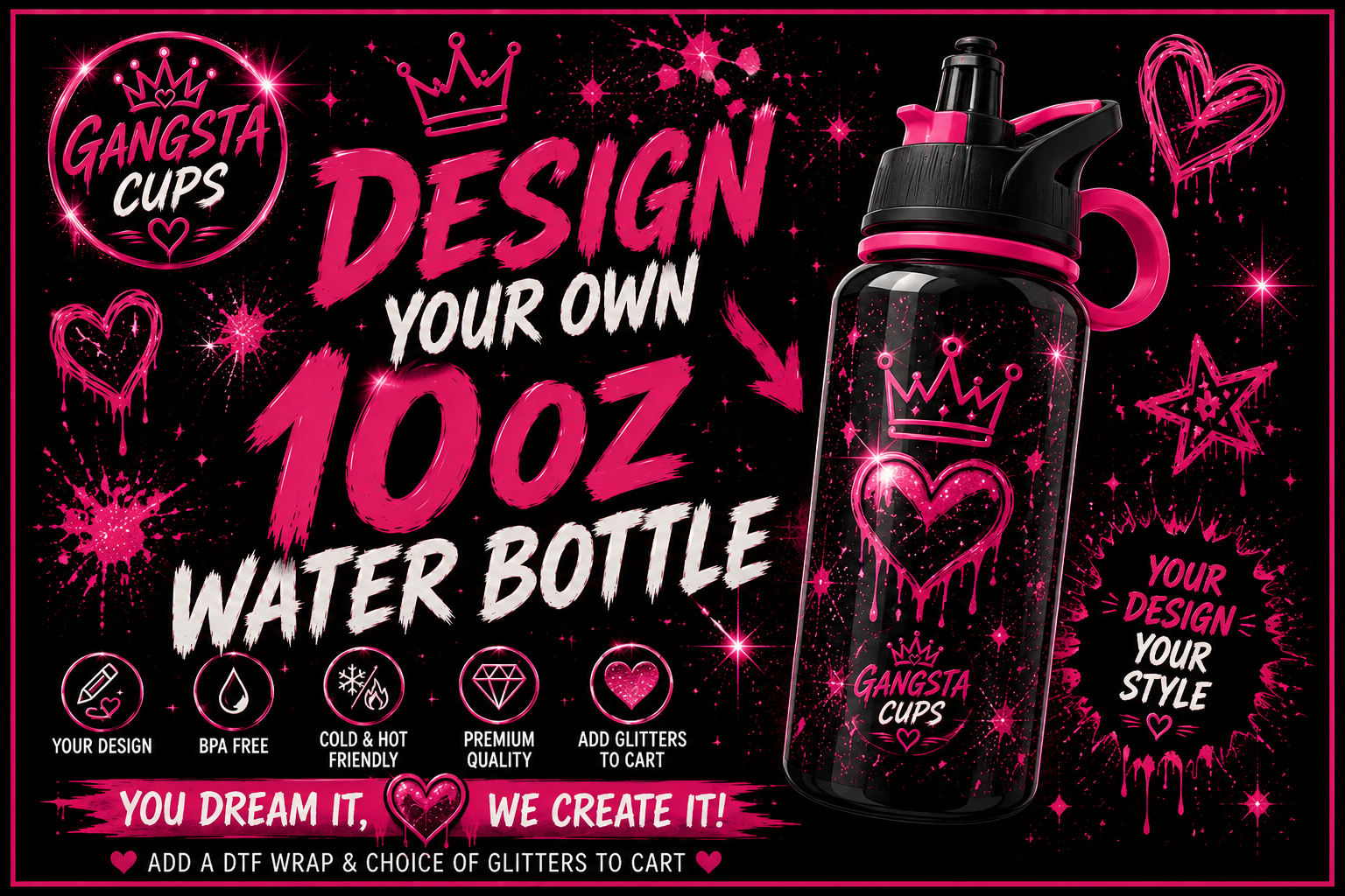 10oz Kids Gangsta Drink Bottles - Design your own
