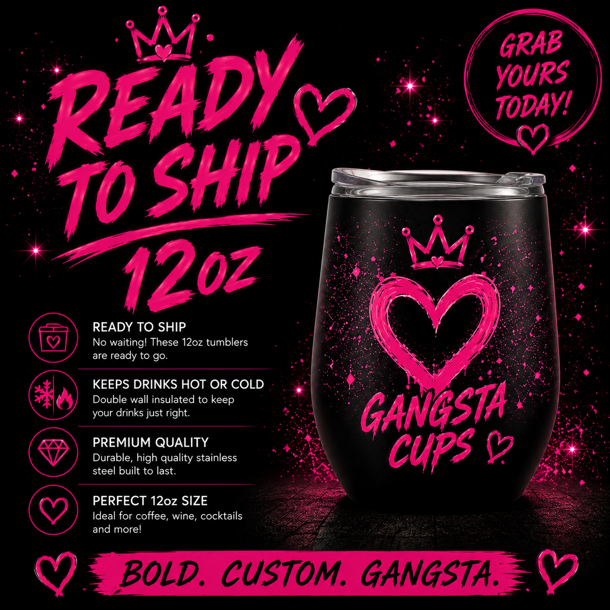 RTS 🚚 12oz Tumblers 🖤🩷