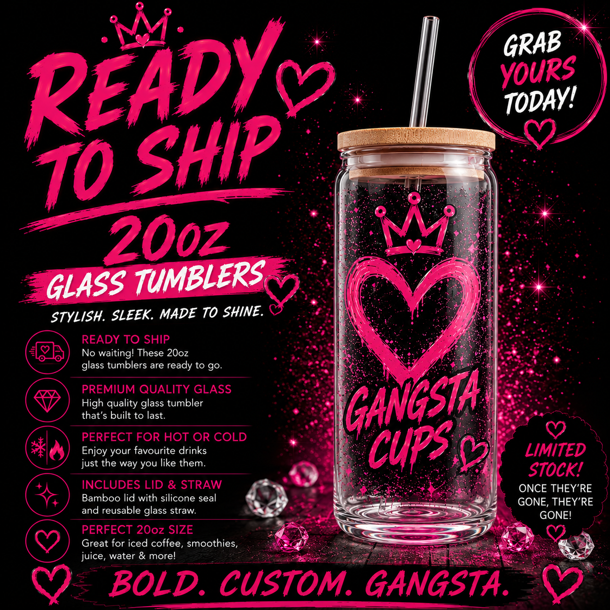RTS 🚚 20oz Glass Tumblers ✨